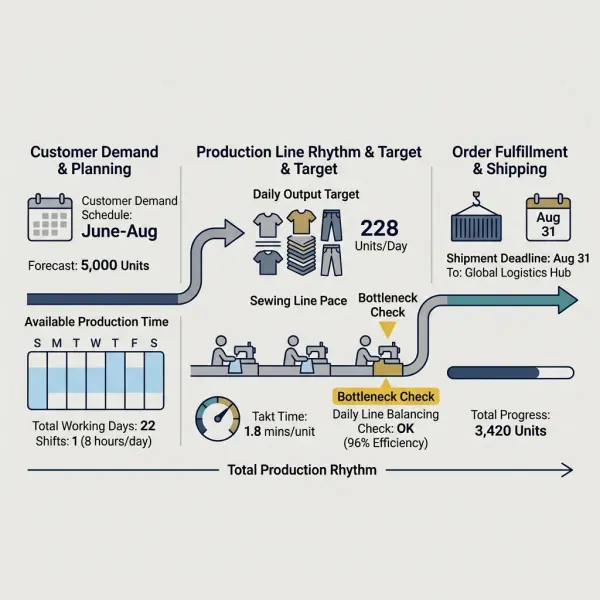 garment production scheduling rhythm with daily output target and sewing line pace garment production scheduling rhythm with daily output target and sewing line pace
