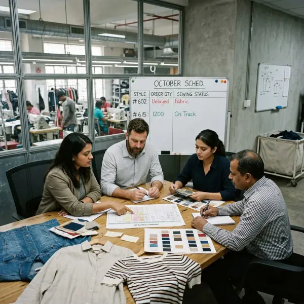 garment factory planning team identifying apparel production planning challenges