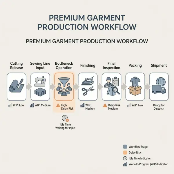 garment production scheduling flow showing bottlenecks from cutting to packing garment production scheduling flow showing bottlenecks from cutting to packing
