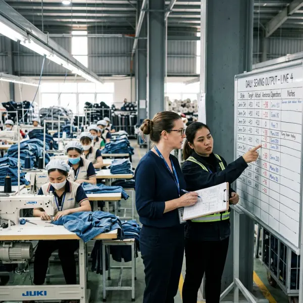 garment production scheduling team coordinating sewing line output in apparel factory garment production scheduling team coordinating sewing line output in apparel factory
