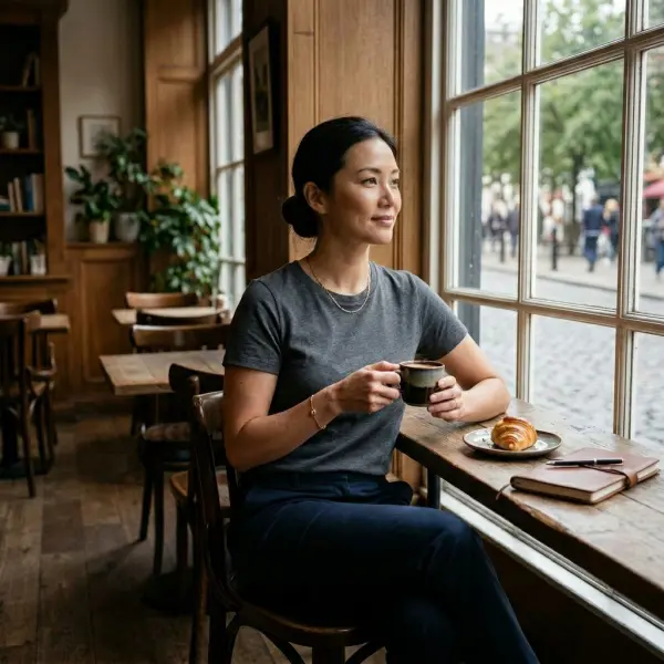 Outfit casual percaya diri untuk healing sendirian dengan kaos rapi dan straight pants Outfit casual percaya diri untuk healing sendirian dengan kaos rapi dan straight pants