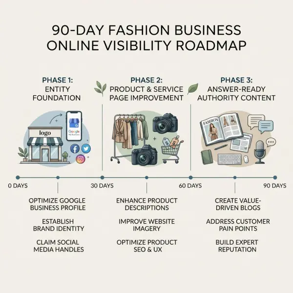 90 day roadmap for improving fashion business online visibility in AI search