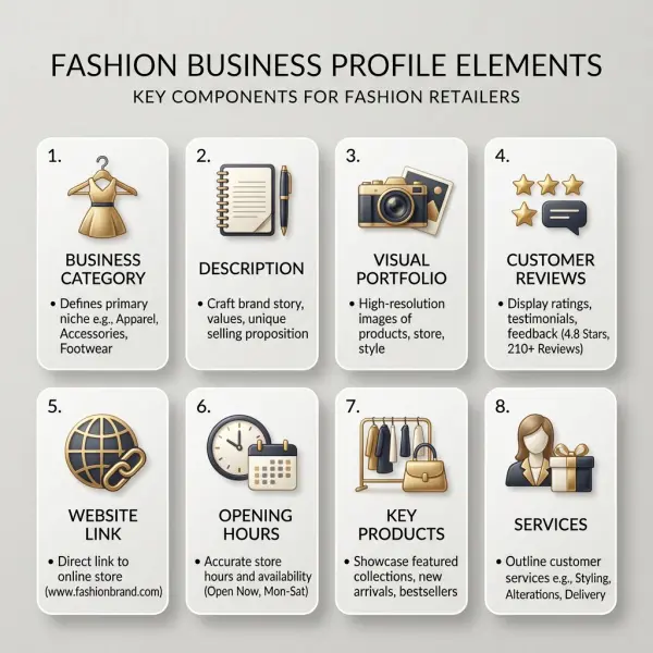 key business profile elements for fashion business local visibility