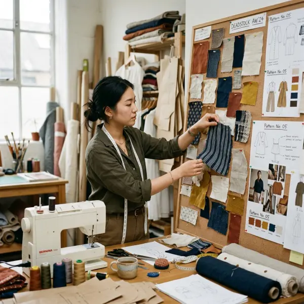 Desainer fashion mengembangkan koleksi menggunakan deadstock fabric Desainer fashion mengembangkan koleksi menggunakan deadstock fabric