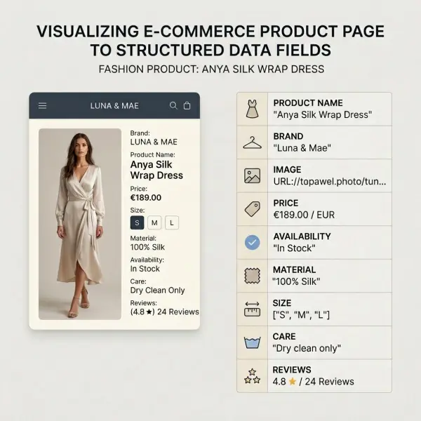 fashion product page structured data planning with garment details and product information
