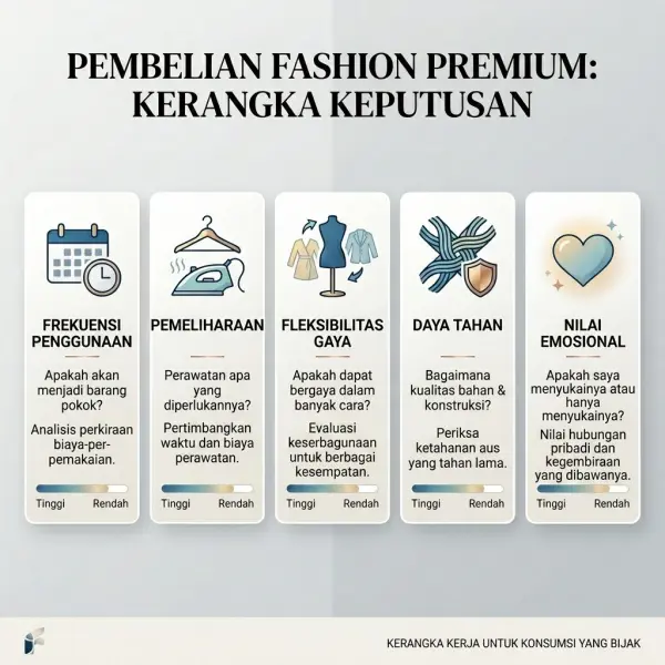 Diagram sederhana untuk mengevaluasi nilai praktis sebuah barang fashion premium Diagram sederhana untuk mengevaluasi nilai praktis sebuah barang fashion premium