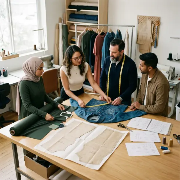 Fashion product team developing inclusive apparel with fit, sizing, and adaptive details Fashion product team developing inclusive apparel with fit, sizing, and adaptive details