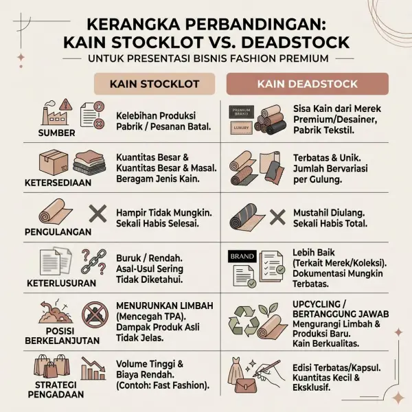 Framework perbandingan stocklot fabric dan deadstock fabric untuk bisnis fashion