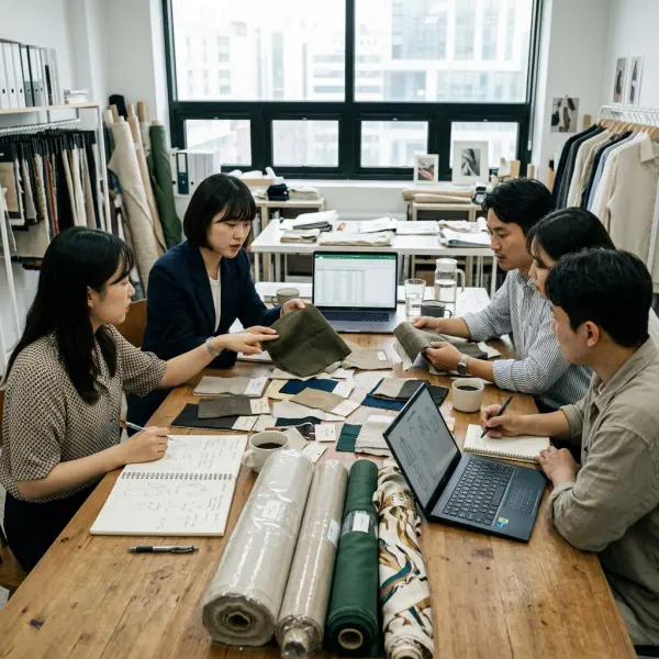 Tim fashion review stocklot fabric samples dalam rapat sourcing Tim fashion review stocklot fabric samples dalam rapat sourcing