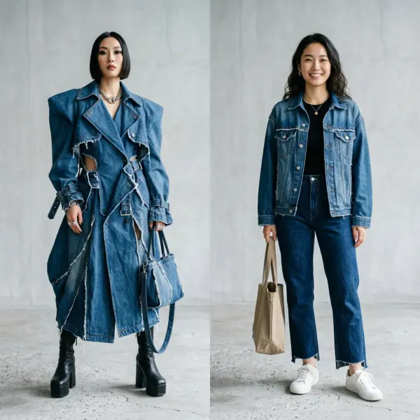 Perbandingan outfit editorial dengan outfit yang lebih wearable untuk aktivitas sehari-hari