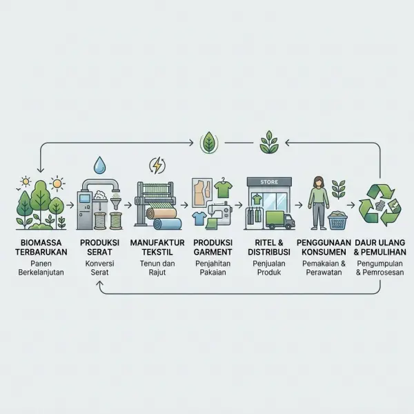 Ilustrasi rantai pasok fashion berbasis bio-based textile