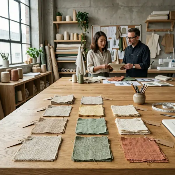 Berbagai contoh bio-based textile berbahan dasar tumbuhan di studio fashion Berbagai contoh bio-based textile berbahan dasar tumbuhan di studio fashion
