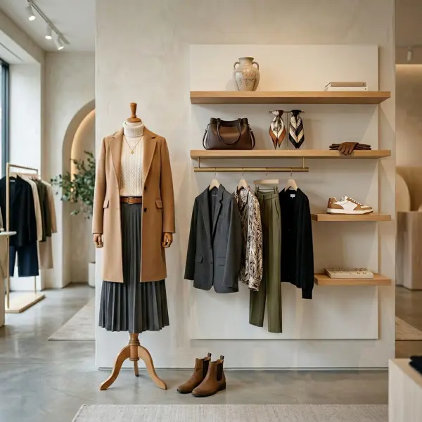 visual hierarchy in fashion retail display with hero outfit and supporting products visual hierarchy in fashion retail display with hero outfit and supporting products