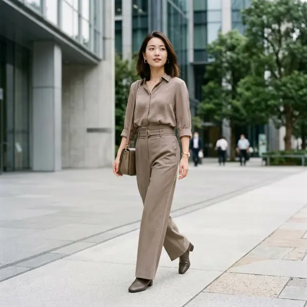 Outfit monokrom dengan celana high waist untuk wanita petite Outfit monokrom dengan celana high waist untuk wanita petite