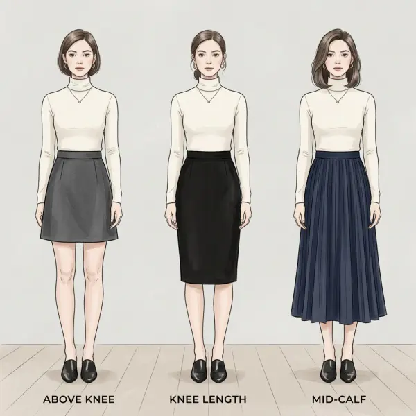 Perbandingan panjang rok yang proporsional untuk wanita petite