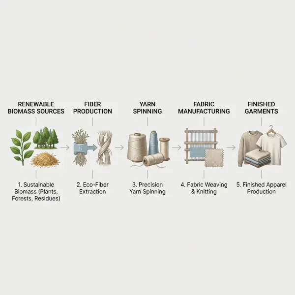 Diagram sederhana alur biomassa menjadi bio-based textile Diagram sederhana alur biomassa menjadi bio-based textile