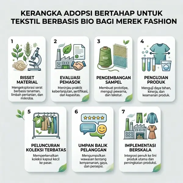 Ilustrasi tahapan adopsi bio-based textile dalam pengembangan produk fashion