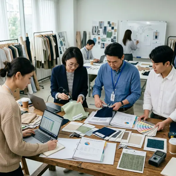 Tim quality assurance mengevaluasi material bio-based sebelum produksi