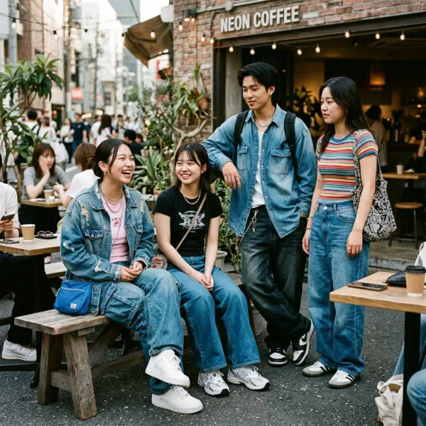 Generasi Z mengenakan outfit terinspirasi fashion Y2K dengan gaya modern Generasi Z mengenakan outfit terinspirasi fashion Y2K dengan gaya modern