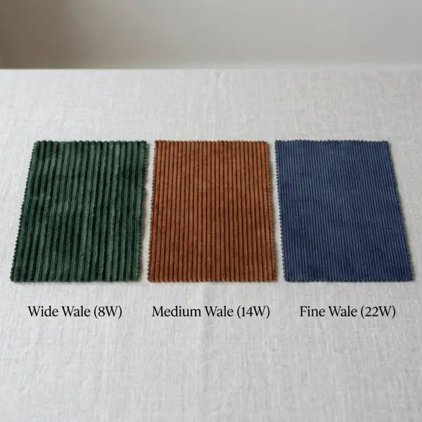 Perbandingan visual beberapa jenis kain corduroy berdasarkan ukuran wale Perbandingan visual beberapa jenis kain corduroy berdasarkan ukuran wale