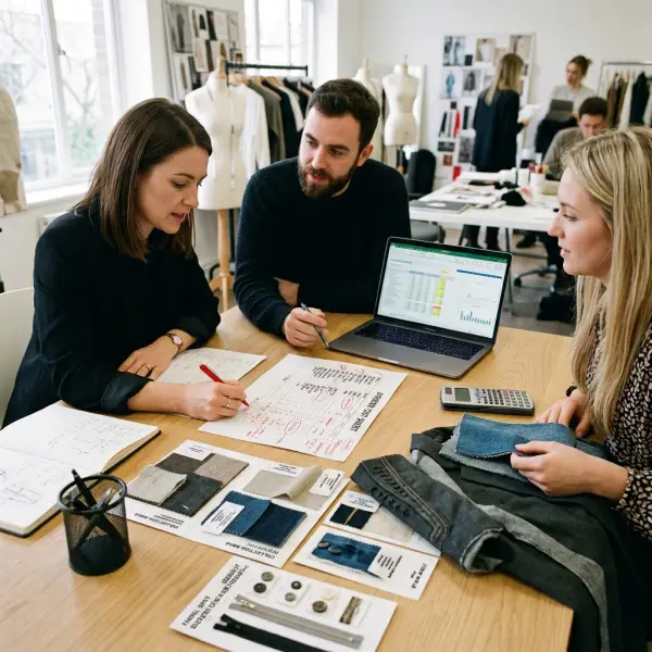 Fashion brand team reviewing garment costing errors and margin risks on a product cost sheet
