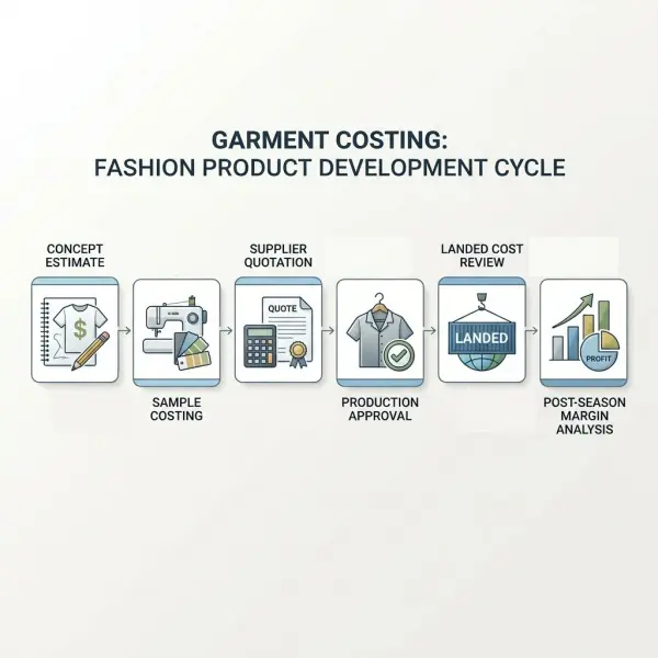 Workflow showing where garment costing fits in fashion product development