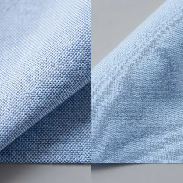 Perbandingan visual bahan Oxford dan poplin dengan tekstur permukaan yang berbeda