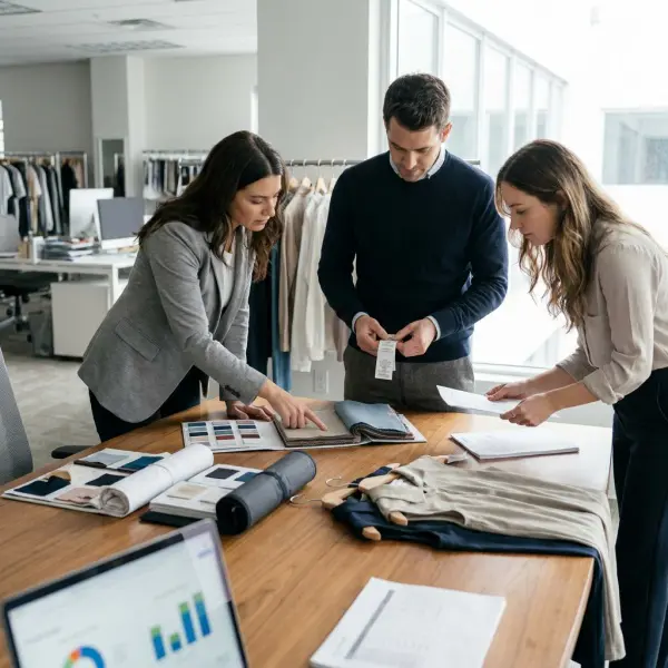 Fashion compliance team reviewing textile product data and supplier documentation