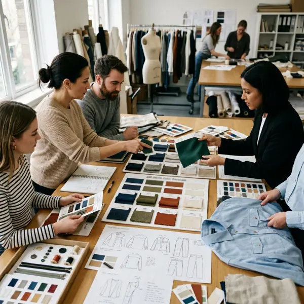 Fashion product development team using color forecasting for fabric and garment planning Fashion product development team using color forecasting for fabric and garment planning