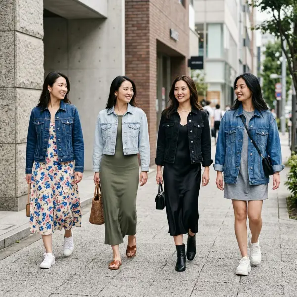 Inspirasi mix and match jaket denim dengan berbagai model dress
