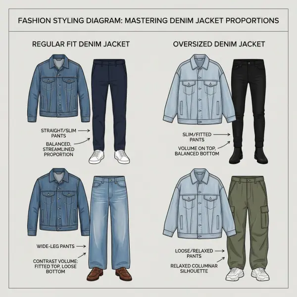 Contoh proporsi layering denim jacket yang seimbang