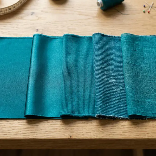 Different fashion fabrics showing how texture and finish affect color appearance
