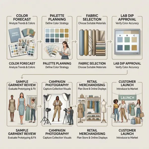 Fashion color development timeline from forecast to product launch Fashion color development timeline from forecast to product launch