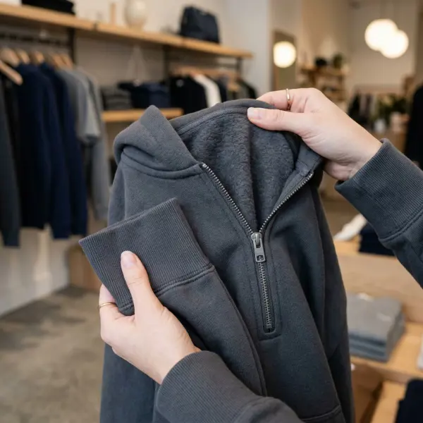 Pemeriksaan detail hoodie fleece sebelum dibeli Pemeriksaan detail hoodie fleece sebelum dibeli
