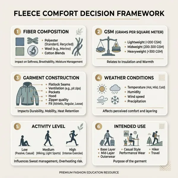 Ilustrasi sederhana mengenai faktor yang memengaruhi kenyamanan bahan fleece Ilustrasi sederhana mengenai faktor yang memengaruhi kenyamanan bahan fleece