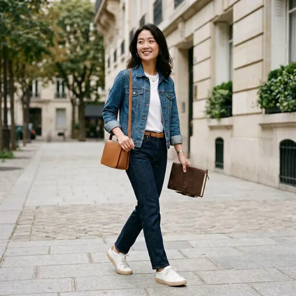 Jaket denim klasik dipadukan dengan pakaian basic untuk gaya yang tak lekang oleh waktu Jaket denim klasik dipadukan dengan pakaian basic untuk gaya yang tak lekang oleh waktu