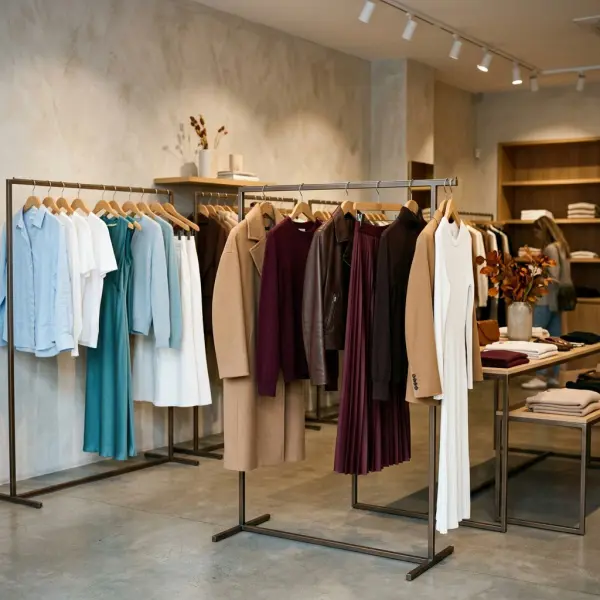 Fashion retail display showing seasonal color shifts influenced by weather and climate Fashion retail display showing seasonal color shifts influenced by weather and climate