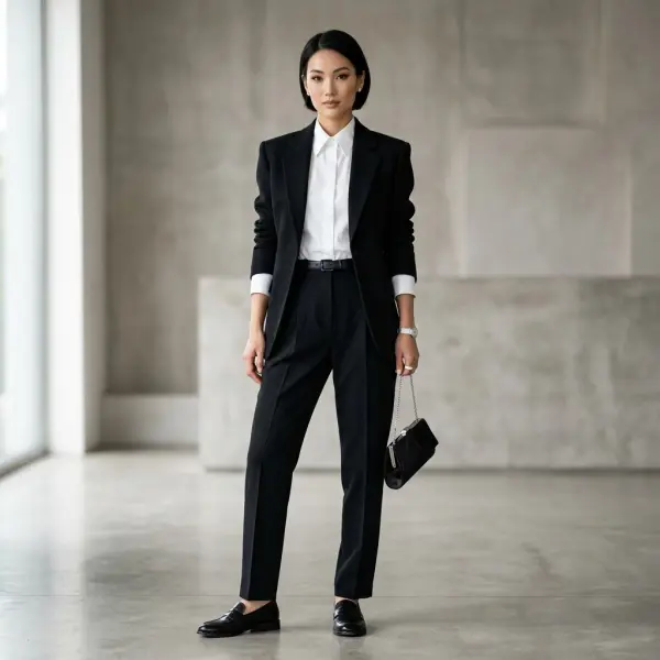 Black and white fashion combination showing timeless monochrome outfits in a modern editorial style