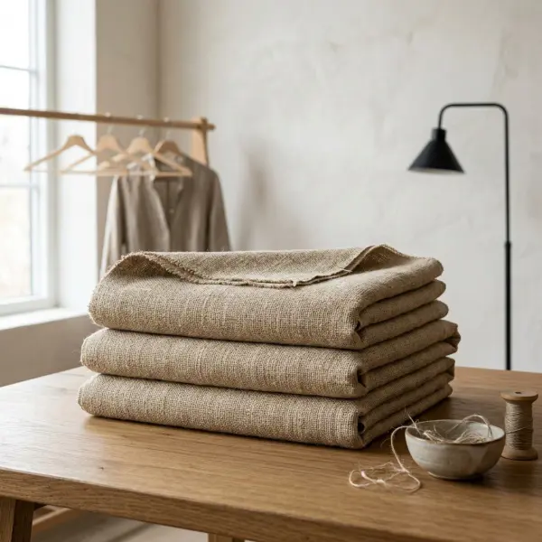 Tekstur kain hemp berbahan serat alami dengan anyaman khas untuk produk fashion yang tahan lama Tekstur kain hemp berbahan serat alami dengan anyaman khas untuk produk fashion yang tahan lama