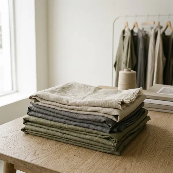 Tekstur kain linen dari serat flax dengan tampilan alami untuk pakaian musim panas dan resort wear Tekstur kain linen dari serat flax dengan tampilan alami untuk pakaian musim panas dan resort wear