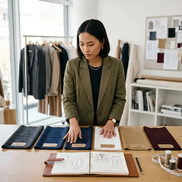 Fashion designer memilih berbagai jenis kain jas untuk pengembangan produk