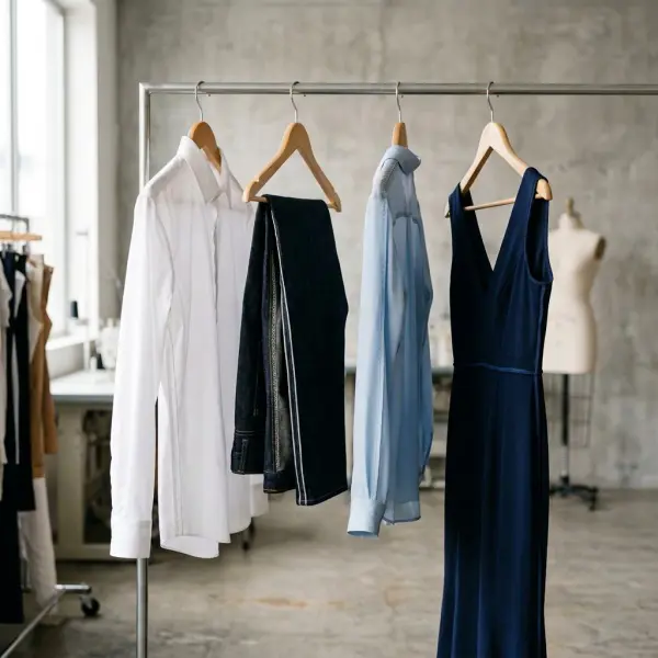 Berbagai jenis pakaian seperti kemeja, jeans, blus, dan dress yang menggunakan konstruksi kampuh berbeda