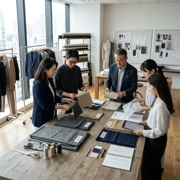 Tim fashion brand menentukan kain terbaik untuk koleksi jas baru