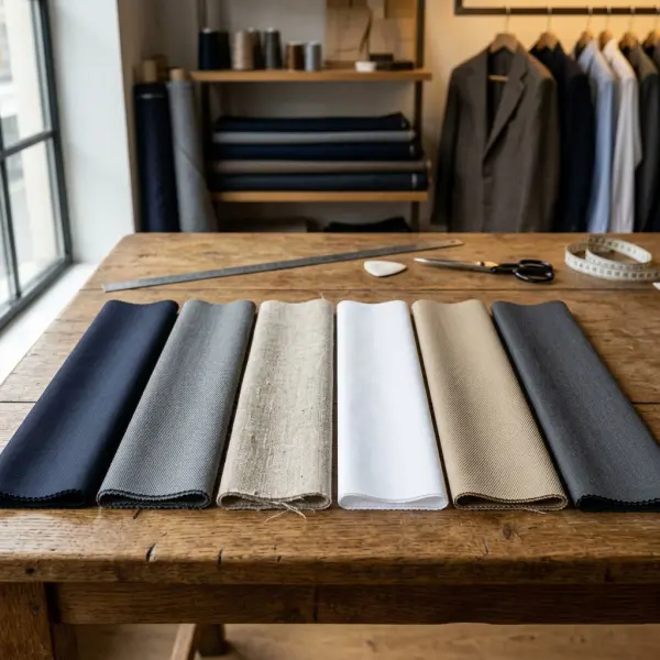 Berbagai jenis kain jas seperti wool, twill, linen, katun, drill, dan polyester