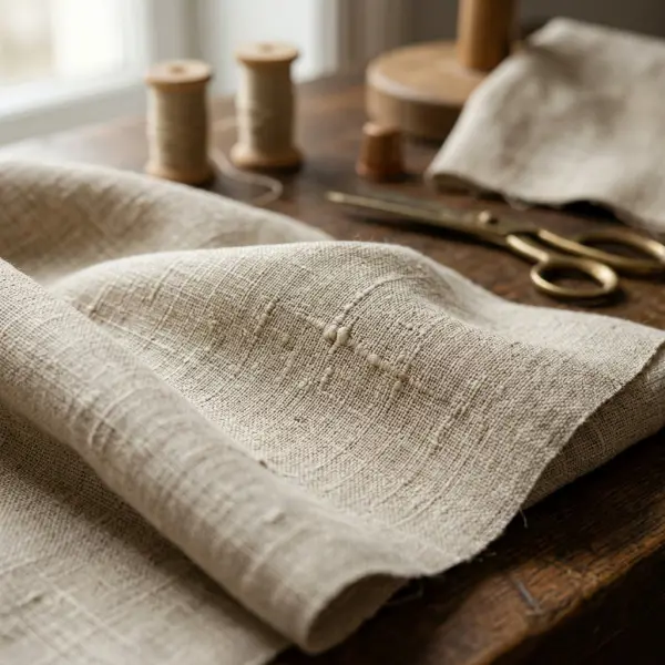 Close-up tekstur kain linen premium untuk jas musim panas