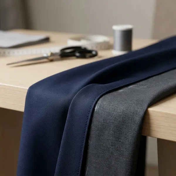Close-up tekstur kain polyester berkualitas untuk jas ready-to-wear