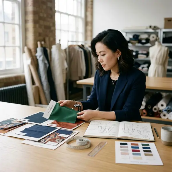 Fashion designer memilih berbagai jenis kain polyester untuk koleksi pakaian Fashion designer memilih berbagai jenis kain polyester untuk koleksi pakaian