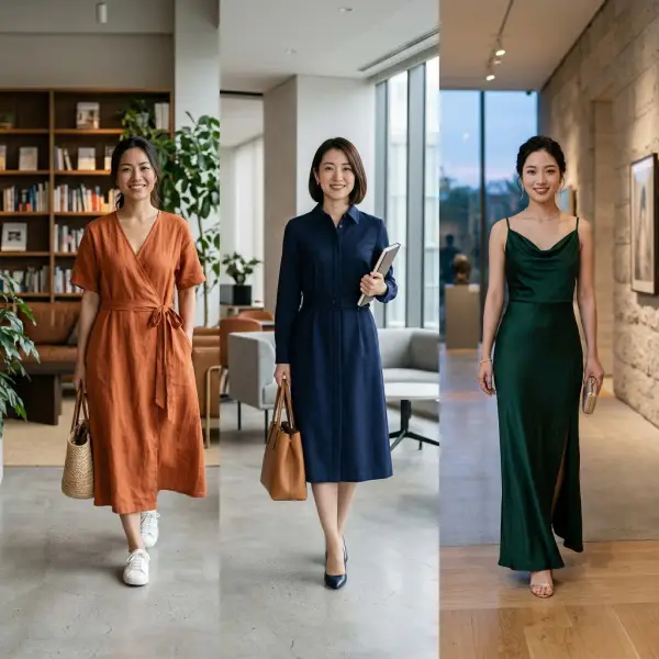 Perbandingan penggunaan long dress untuk aktivitas kasual, kantor, dan acara formal