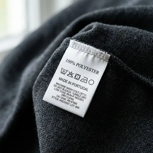 Label petunjuk perawatan pada pakaian berbahan polyester