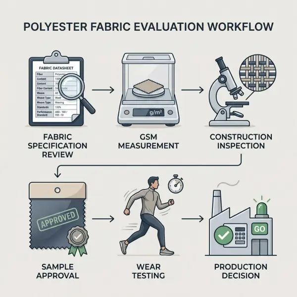 Pemeriksaan spesifikasi teknis kain polyester sebelum proses produksi Pemeriksaan spesifikasi teknis kain polyester sebelum proses produksi